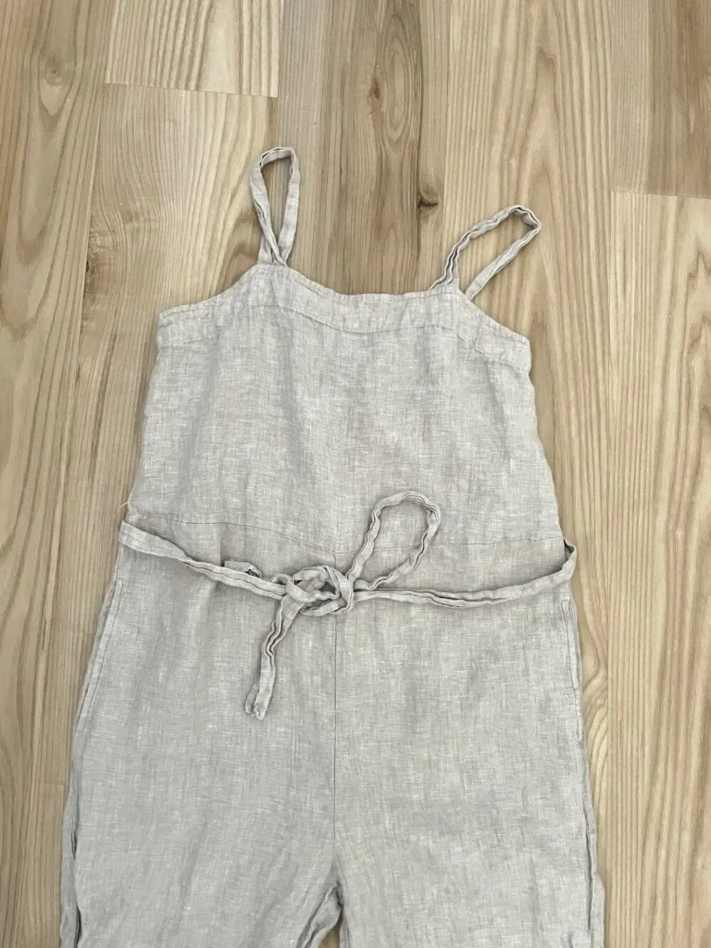 QUINCE 100% Linen Square Neck Jumpsuit Romper Natural Summer Coastal size Small